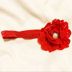 NWOT Red eyelet flower headband bow